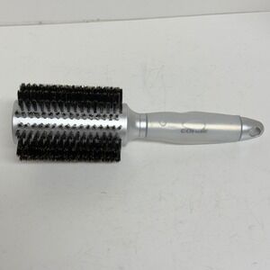 Conair Round Hair Brush Boar Bristle Silver Soft Grip Gel Handle Styling Tool